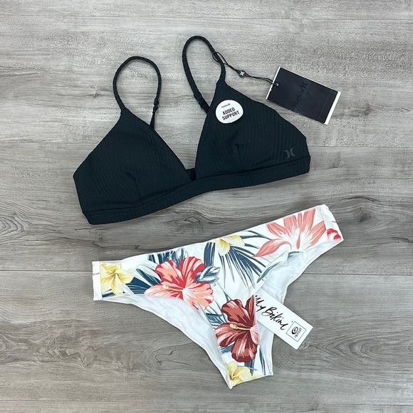 ☀️HURLEY☀️RIP CURL☀️ RIB TRIANGLE SURF TOP ANINI BEACH CHEEKY HIP BIKINI - Picture 2 of 14